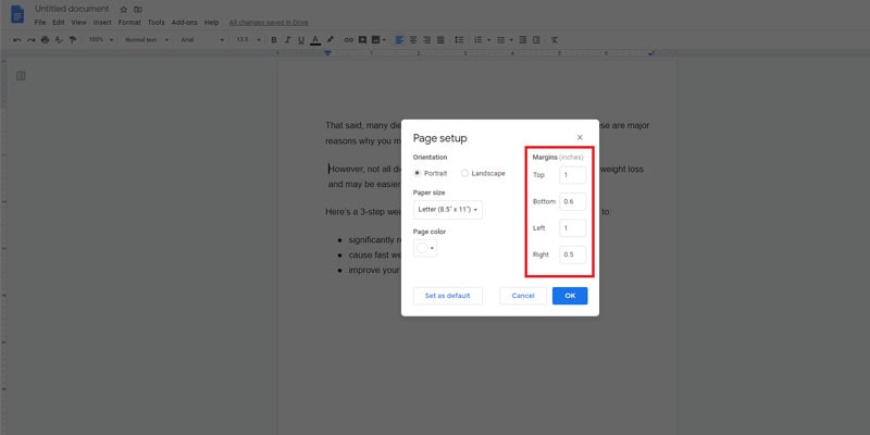 how to change margins in google sheets 2020