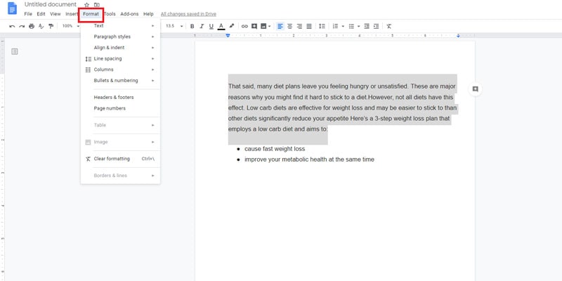 1 margins google docs