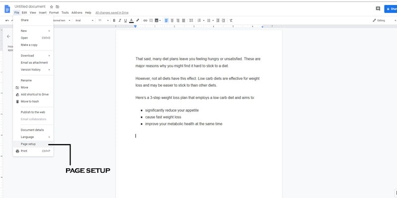 how to change margins in google docs app	