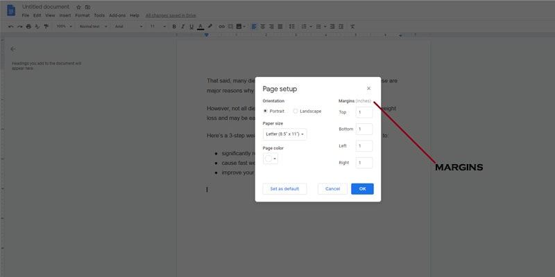 how to change margins in google docs on ipad