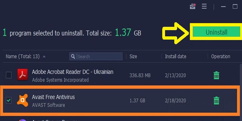 uninstall avast in pc 