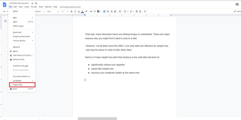 how to change top and bottom margins in google docs