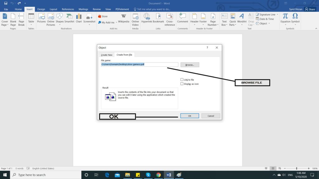 insert a pdf into word 