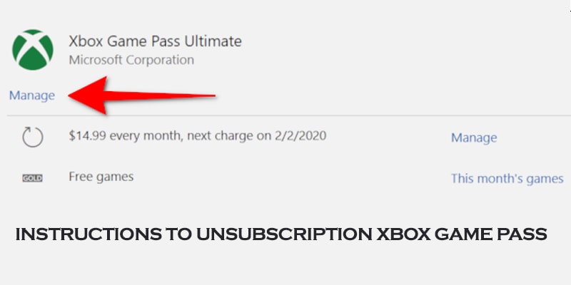 Instructions to unsubscription Xbox Game Pass