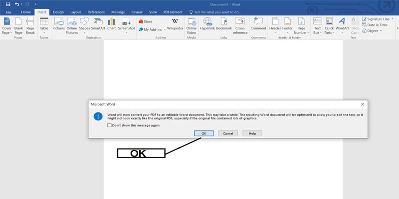 MICROSOFT OFFICE-PDF TO WORD DOC-click okay